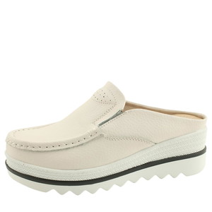 Calfskin Wedge Heel Mid Heel Mule Bloafer 5cm White