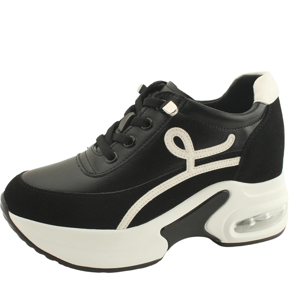 Calfskin air sole cushion height increase sneakers 8cm black