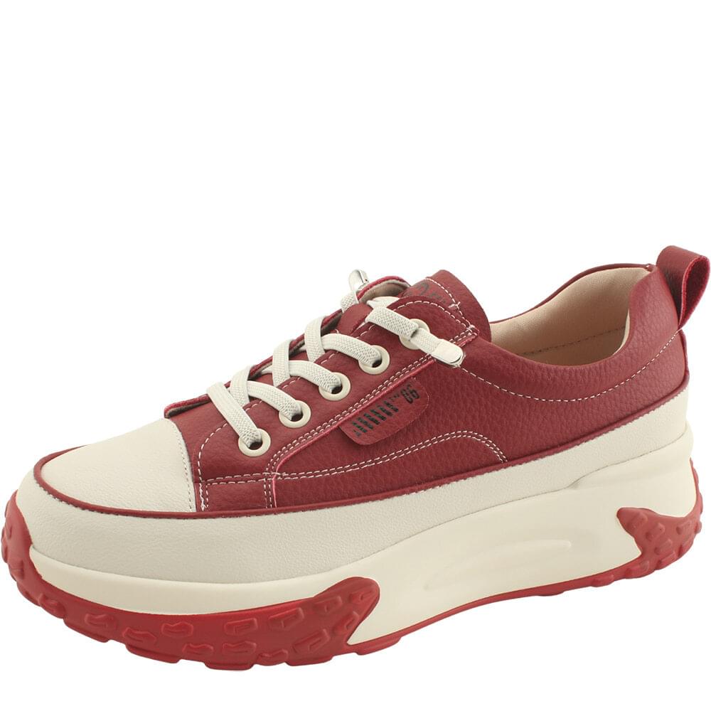 Cowhide two-tone high heel daily sneakers 5cm red