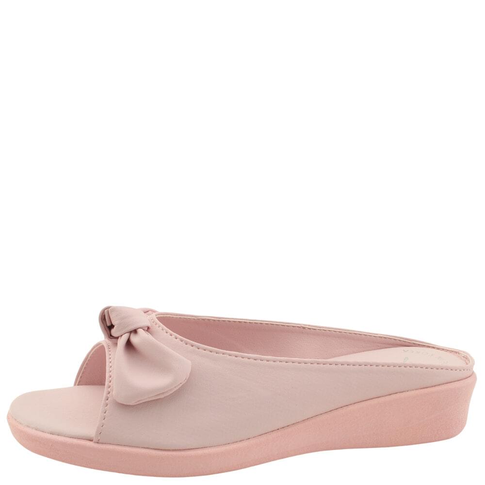 Domestically produced toe open ribbon wedge heel slippers 3cm pink