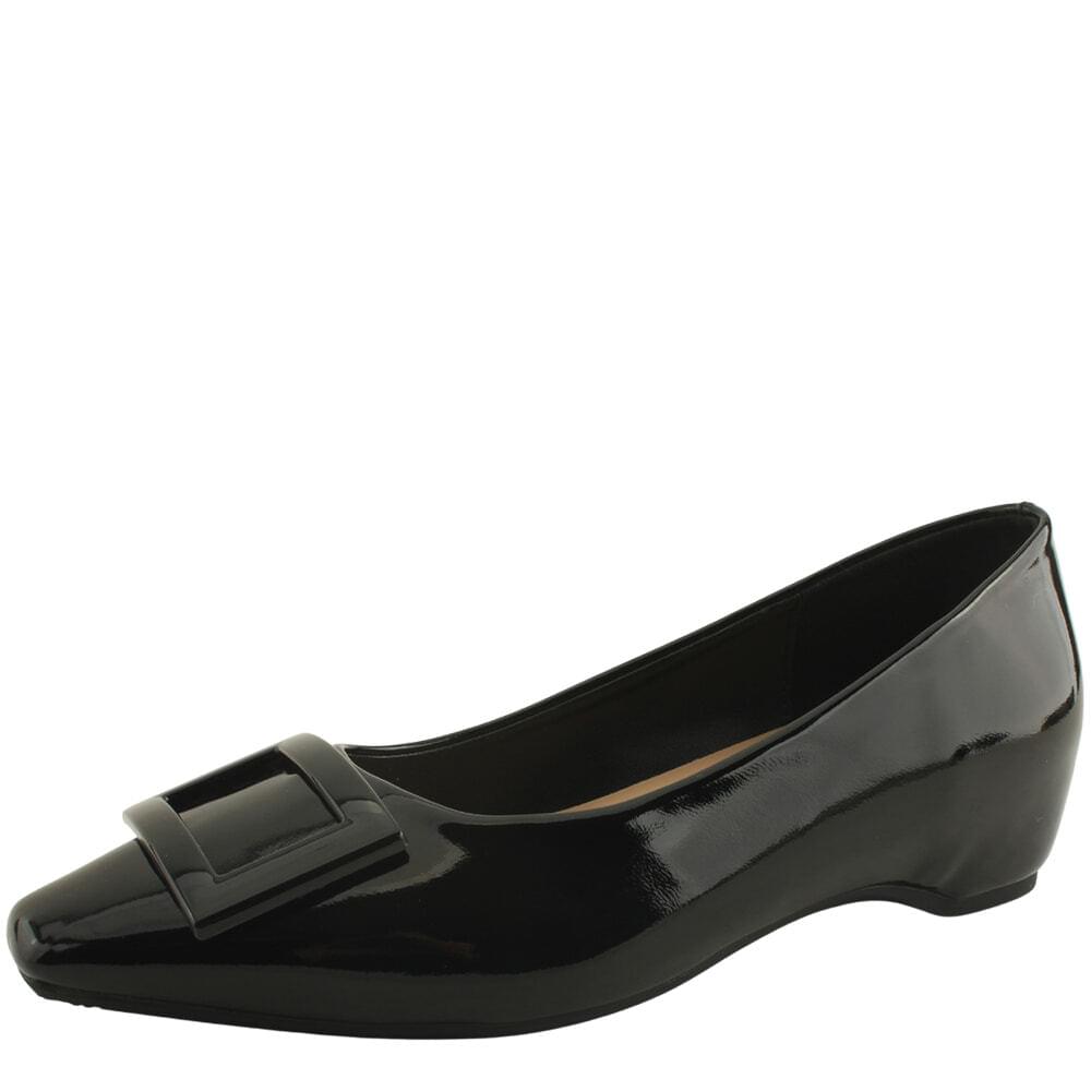 Height Increased Heel Enameled Bead Loafer Wedge Heel 5cm Black