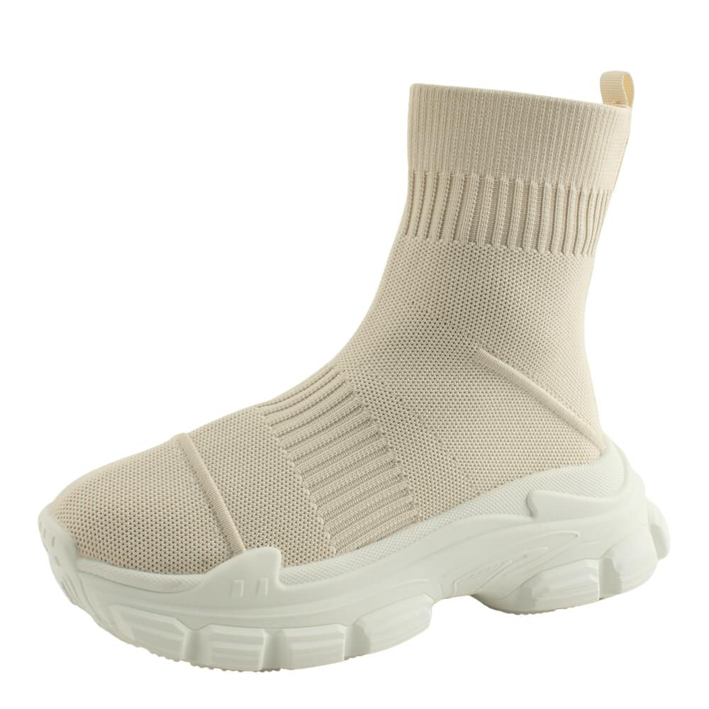  Knitwear Socks High Top Platform Sneakers 6cm Beige