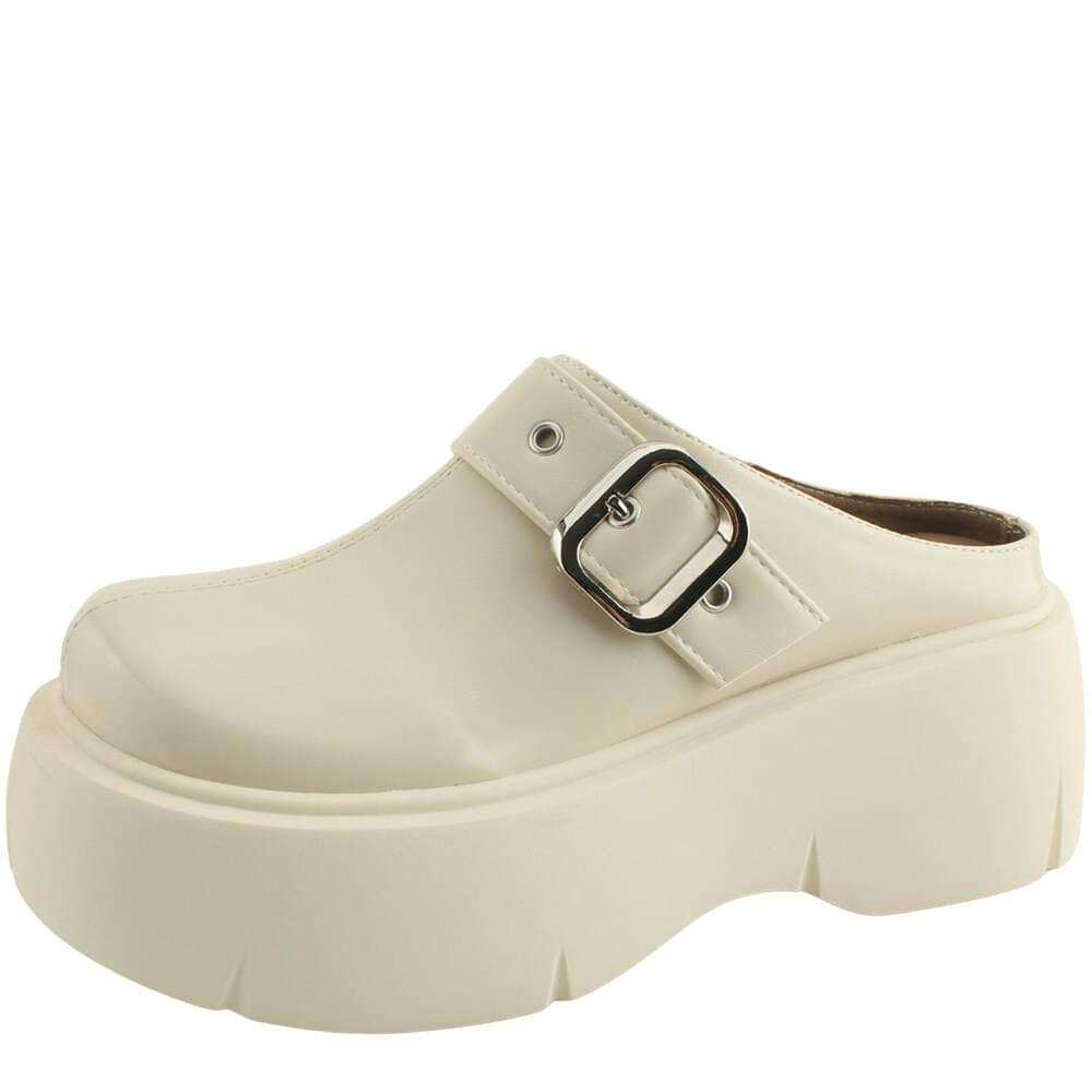 Buckle high heel mule loafer 7cm beige