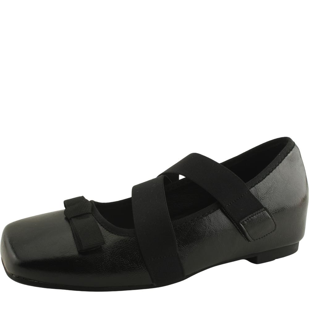 Cowhide Ribbon Banding Mary Jane Height Increasing Flat Shoes 5cm Black