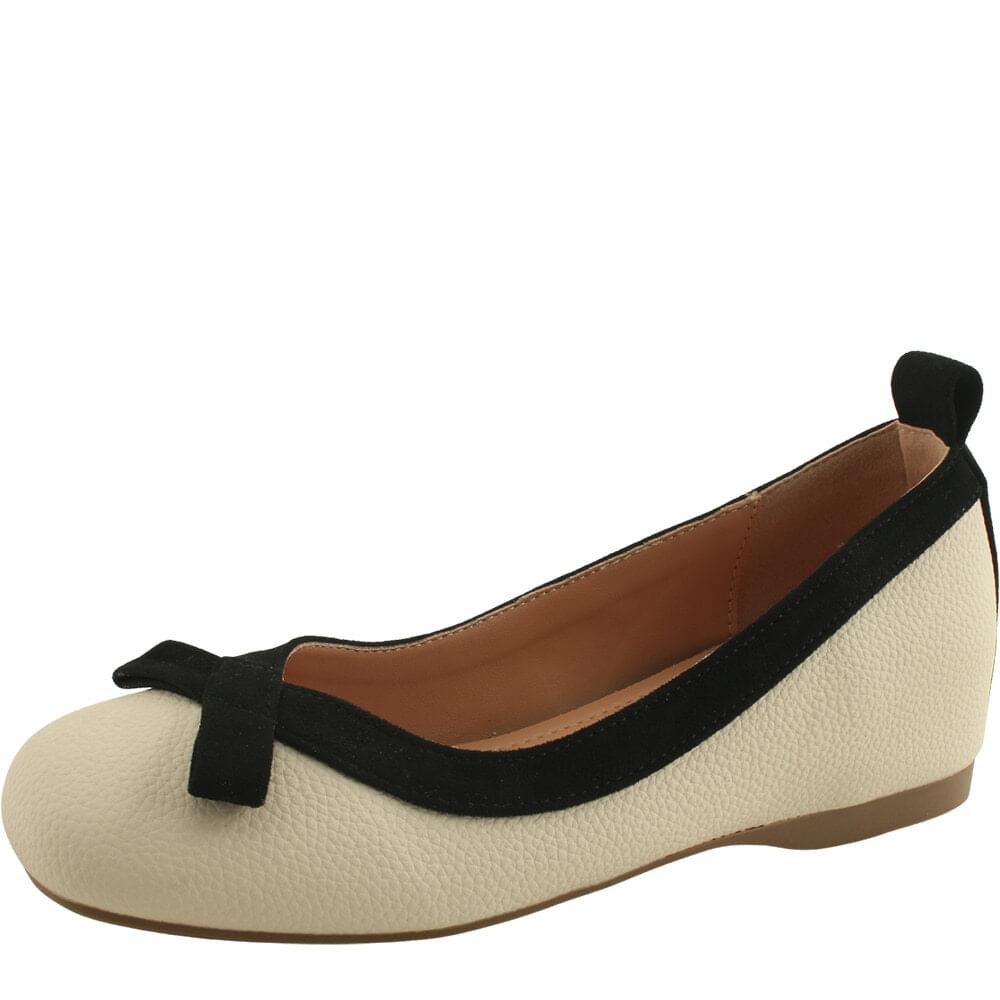 Height Increased Heel Ribbon Tie Ballet Flat Shoes 5cm Beige