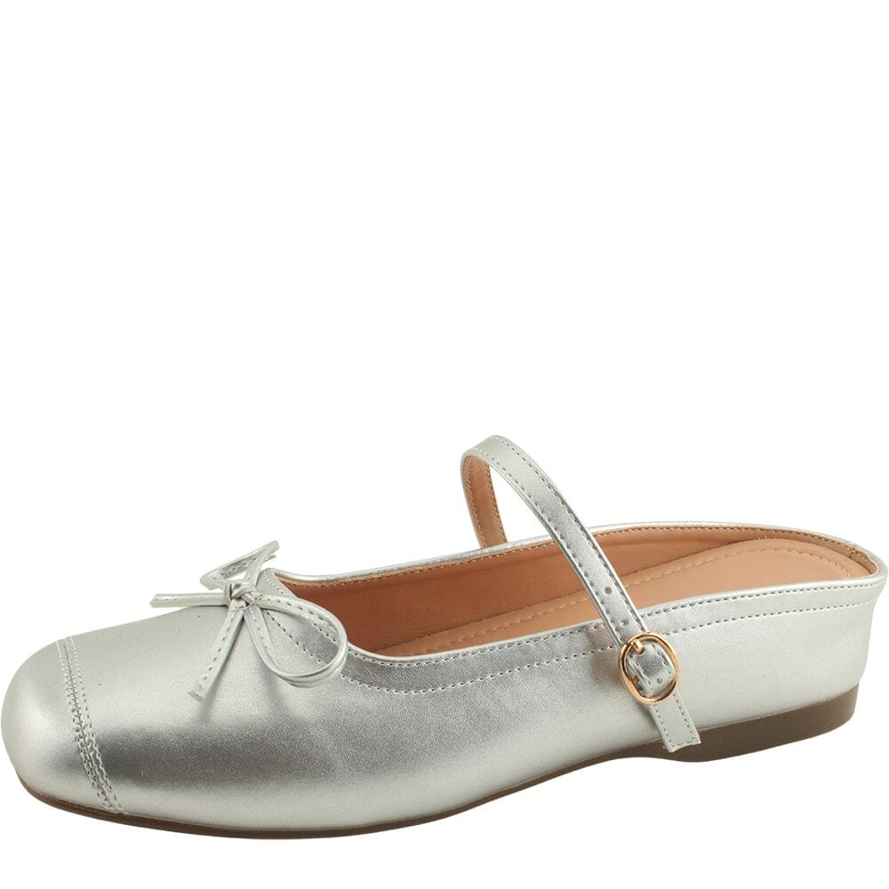 High heel ribbon mary jane mule loafer silver