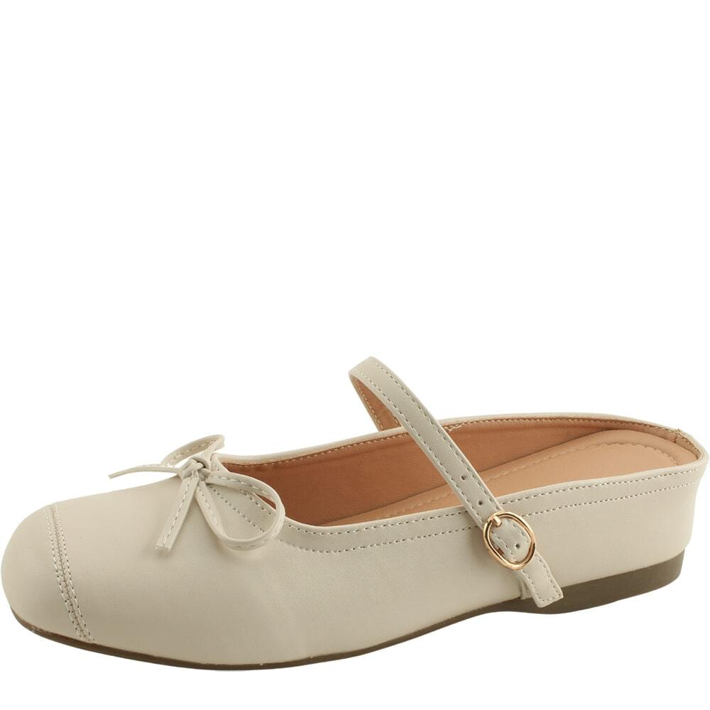 High heel ribbon mary jane mule loafer beige