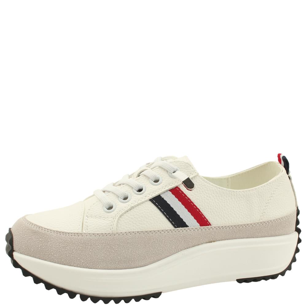 Calfskin star two-tone casual canvas sneakers 4cm white