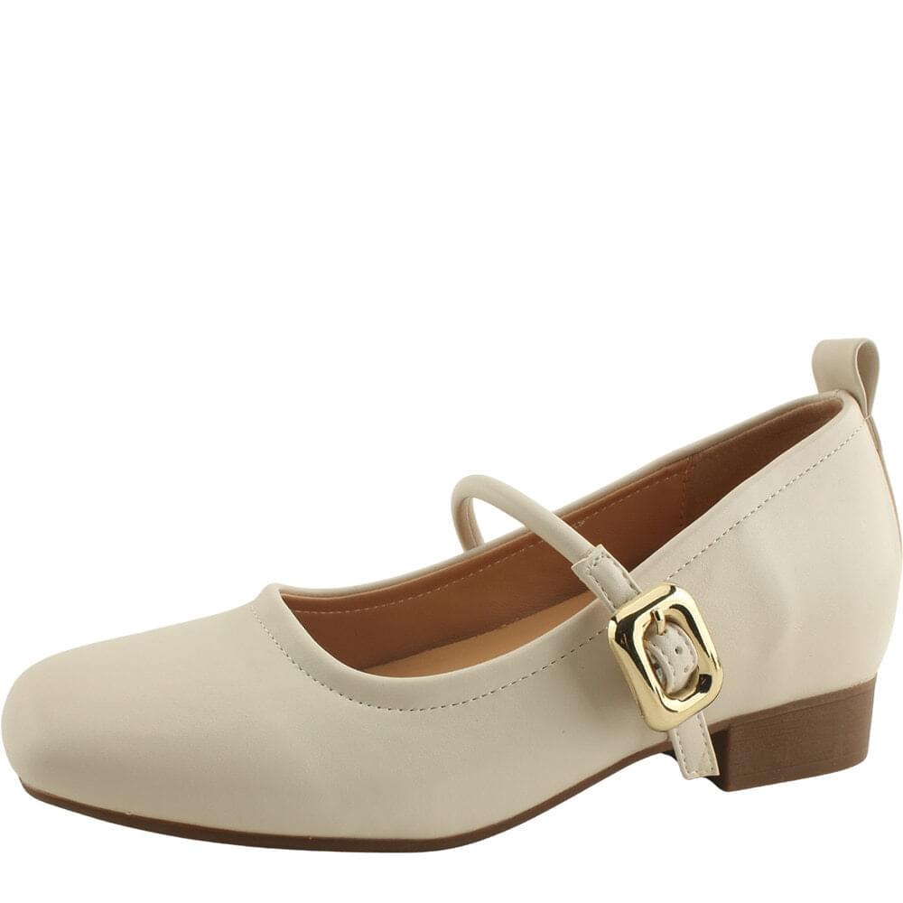Height Increased Heel Mary Jane Flat Pumps Shoes 6cm Beige