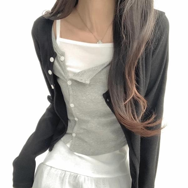 Double all-in-one layering two-ply cardigan 3 colors