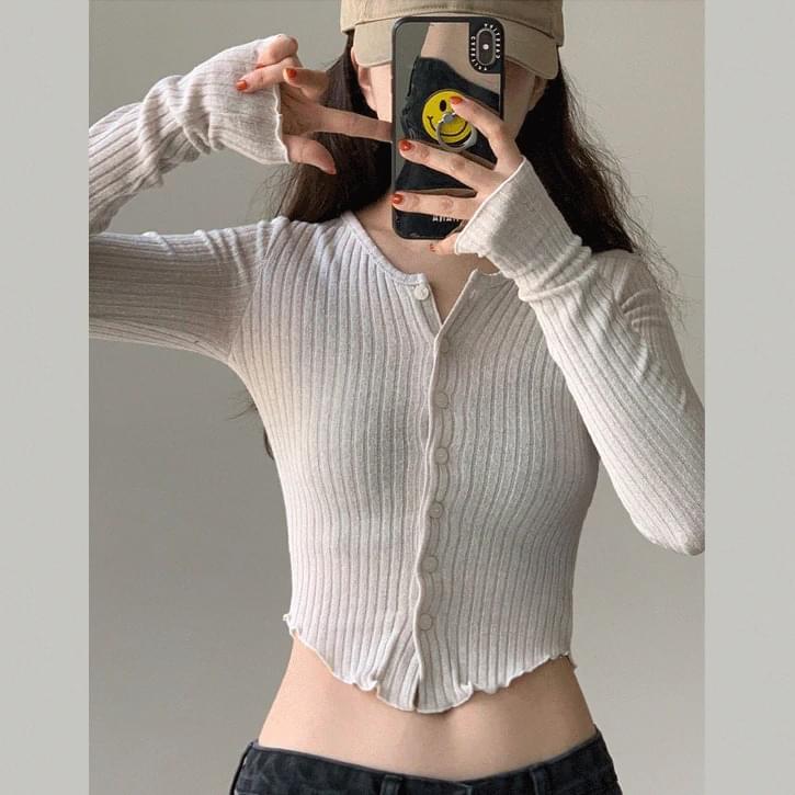 Thin-fitting Ribbed ribbed wavy cardigan