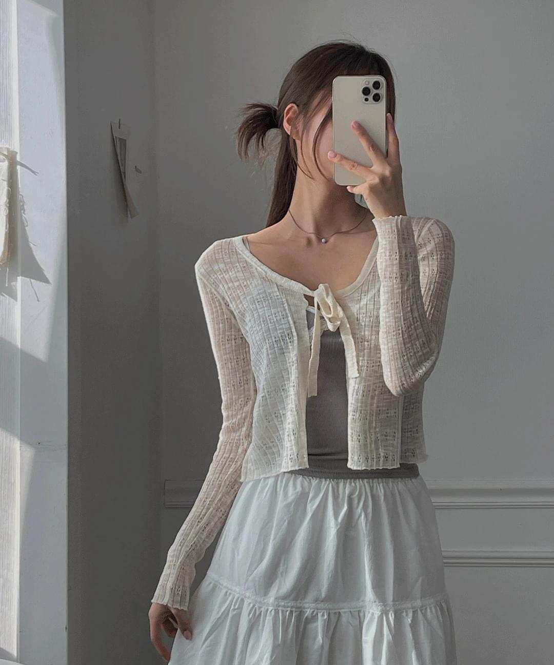 Ber Ribbon Strap Thin Sheer Cardigan