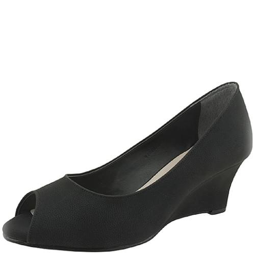 Domestically produced toe open wedge mid heel pumps 6cm black