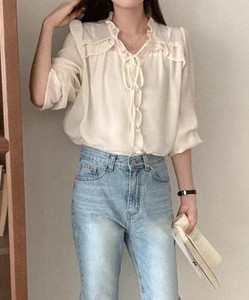 Orange Frill Ribbon Blouse