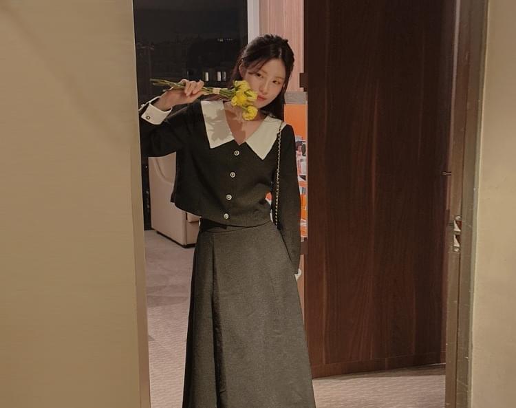 Roajudi color matching tweed two-piece set 套装