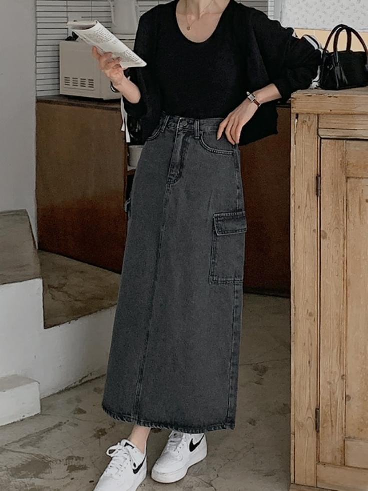Canniville cargo slit denim long skirt