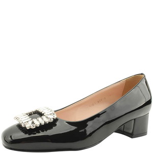 Cubic bead enamel mid heel pumps 4cm black