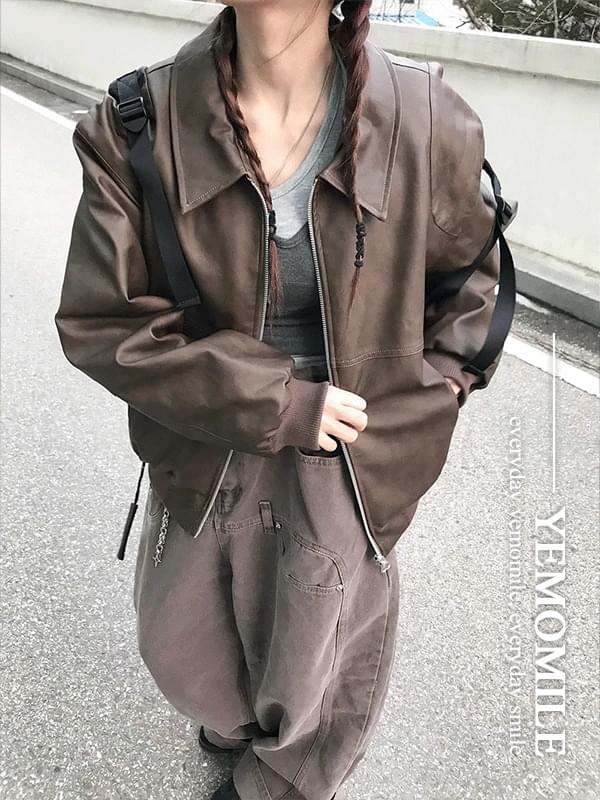 Mou Lettering Leather Jacket