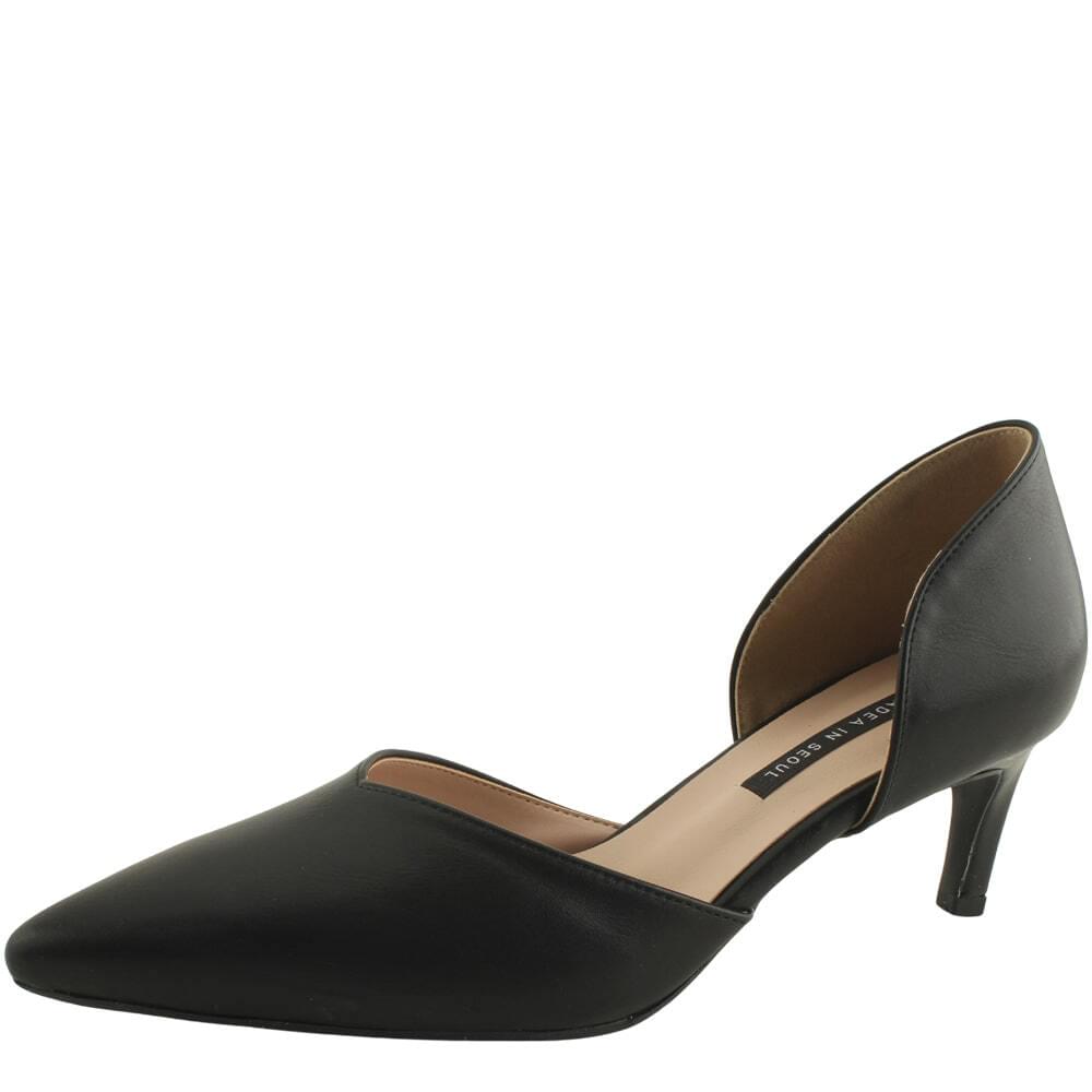 Domestically produced side-open stiletto mid-heel 6cm black
