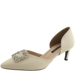 Cubic Gem Side Open Stiletto Heel Middle Heel 6cm Ivory