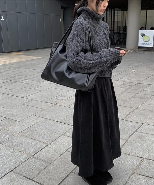 Faro peach Fleece-lined pintuck long skirt (Ships Today)