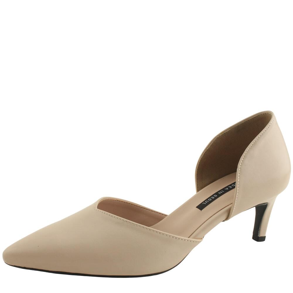 Domestically produced side-open stiletto mid-heel 6cm beige