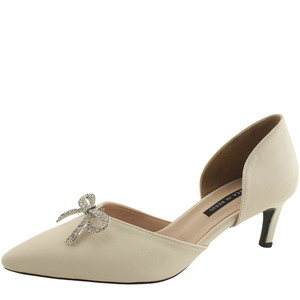 Cubic Ribbon Side Open Stiletto Heel Middle Heel 6cm Ivory