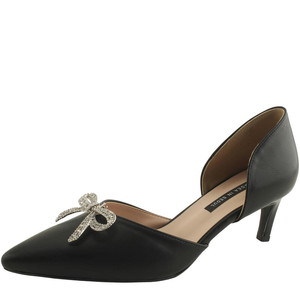 Cubic Ribbon Side Open Stiletto Heel Middle Heel 6cm Black