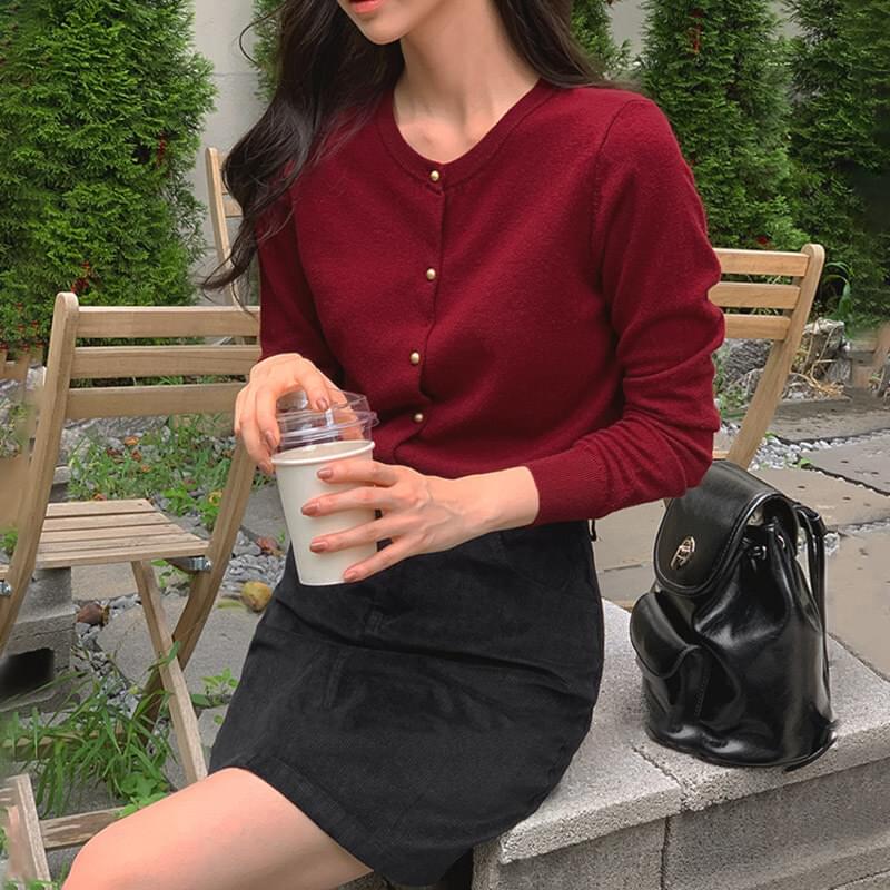 Roberin Gold Button Round Knitwear Cardigan
