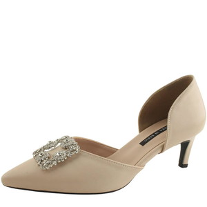 Cubic Gem Side Open Stiletto Heel Middle Heel 6cm Beige
