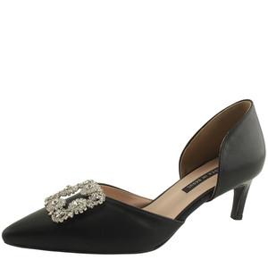 Cubic Gem Side Open Stiletto Heel Middle Heel 6cm Black