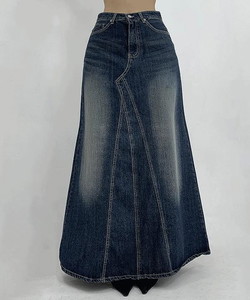 Four Seasons Daily Vijo A-Line Maxi Denim Long Skirt
