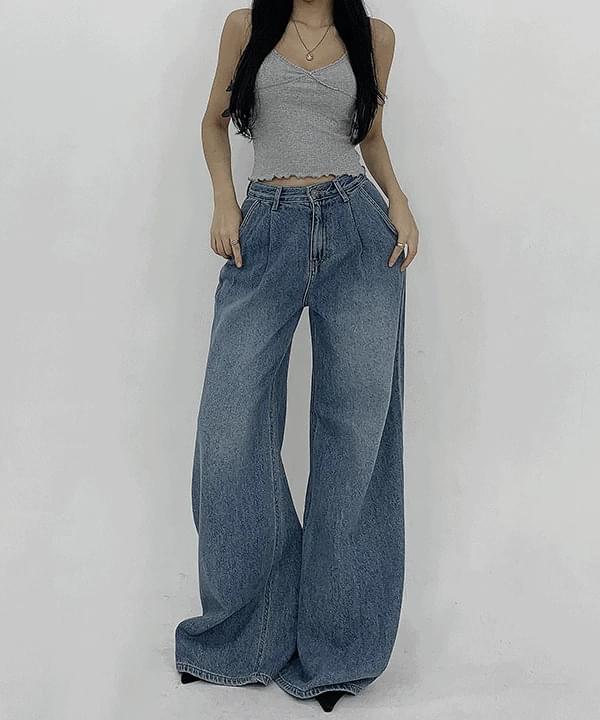 Melly Daily Basic Pintuck Denim Wide Pants