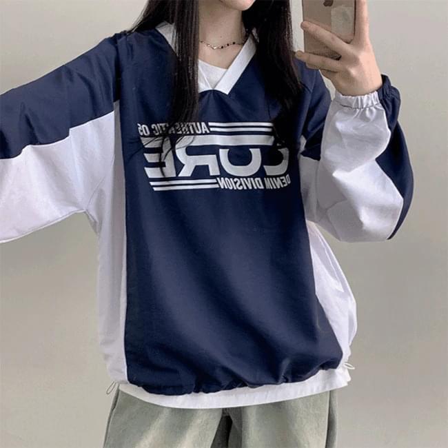 1+1 Gent Overfit Rustling Color Block Sweatshirt
