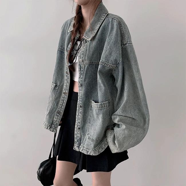 Tami Overfit Split Faded Denim Shirt Jacket