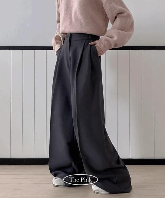 Kinto High Waist Pin Tuck Wide Slacks