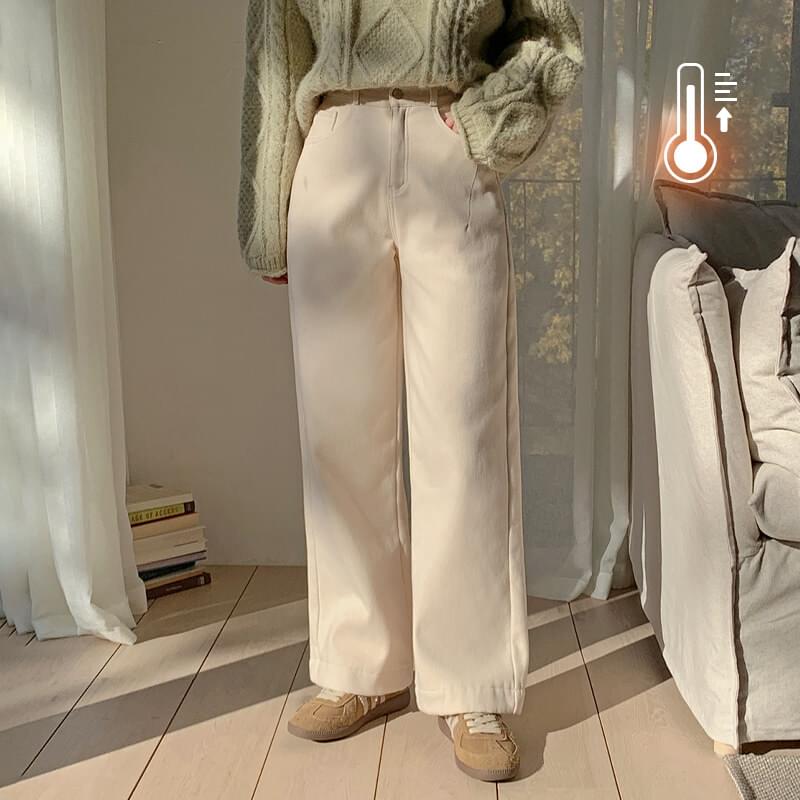 Verna Fleece-lined Banding Wide Cotton Pants