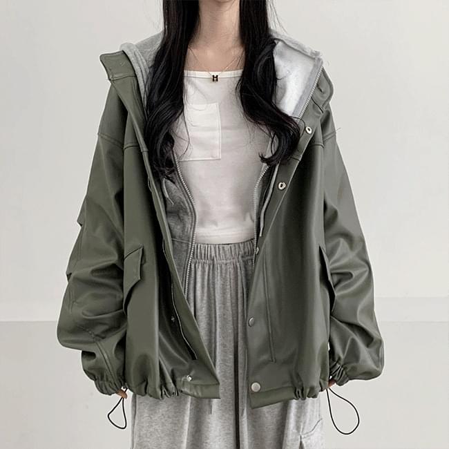 Yakyu overfit string leather jacket