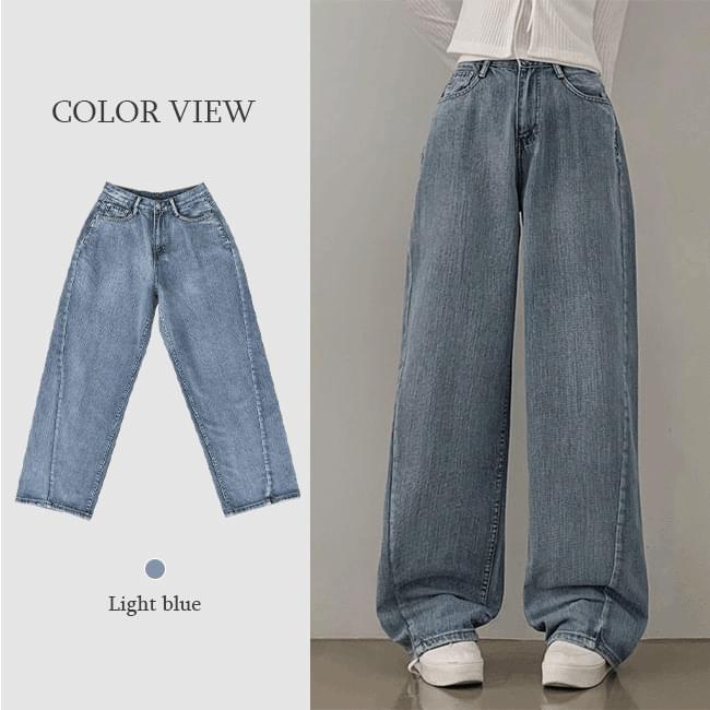 Awon high waist diagonal Split stitch Faded wide denim pants