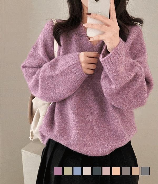 Abang Abang cozy color, mohair V-Neck Loose-fit Knitwear  (Ships Today)