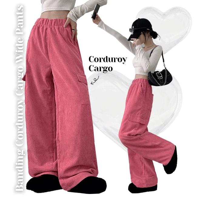 Carby Banding Corduroy Cargo Wide Pants 長褲