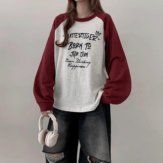 Ringer Overfit Printing Color Block Nagrang Sweatshirt