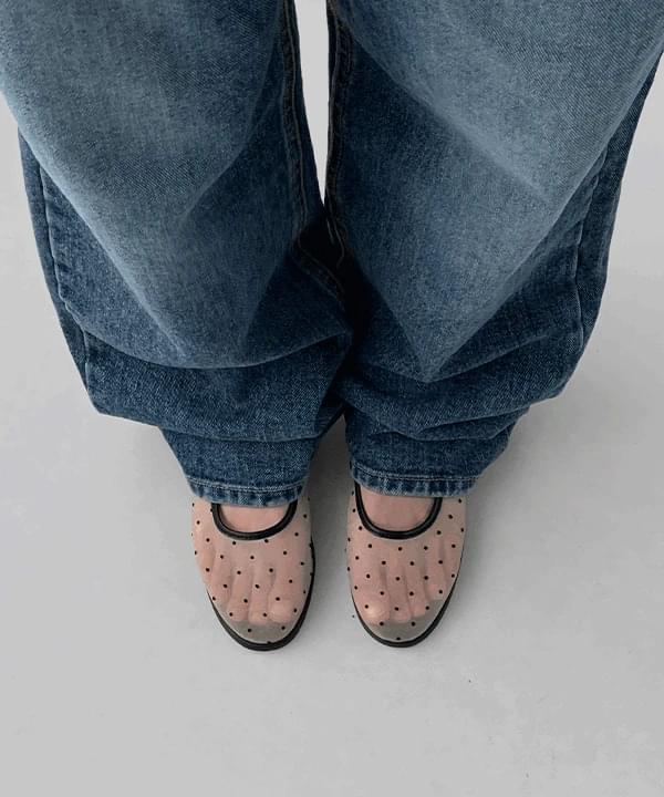 로비넌 도트 메쉬 메리제인 플랫슈즈