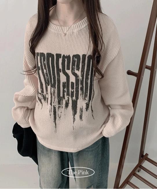 Amit Loose-fit Ribbed printing long sleeve tee