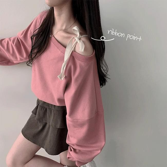 Report Loose-fit one shoulder ribbon semi crop Sweatshirt