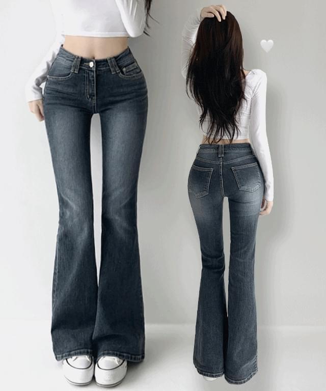 원트 로우라이즈 롱 워싱 하이웨스트 부츠컷 데님 팬츠 청바지 바지 (당일 출고)
