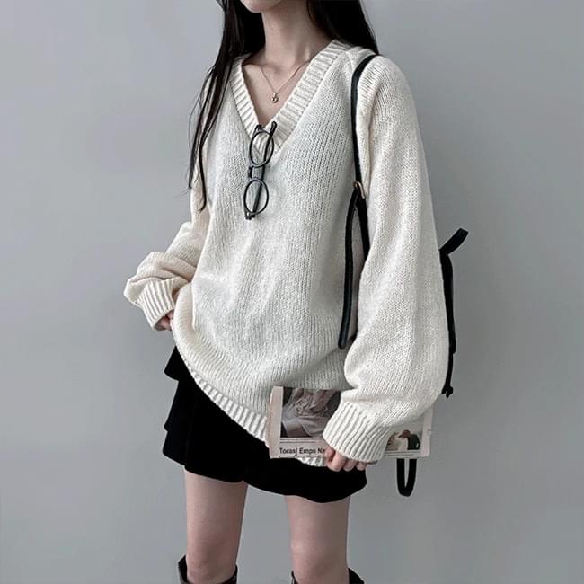 Med Overfit V-Neck V-Neck Knitwear 