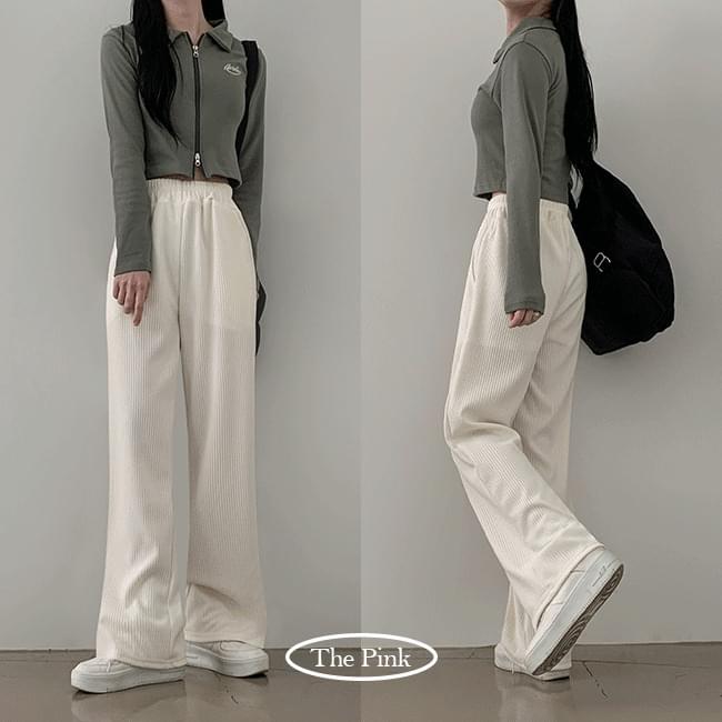 Ribbed Spandex ribbed semi-wide pants