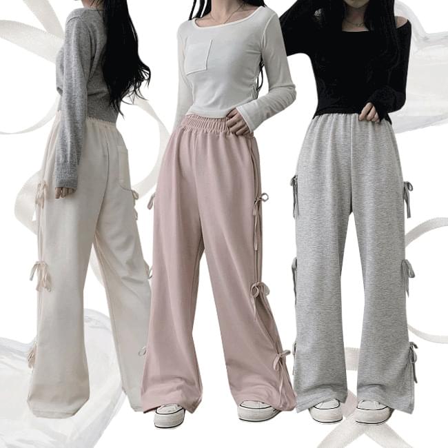 Genne strap ribbon banding wide pants