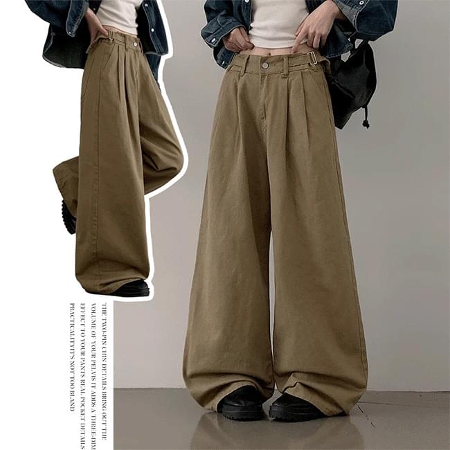 Common Two Pin Tuck Side Buckle Wide Cotton Pants 長褲